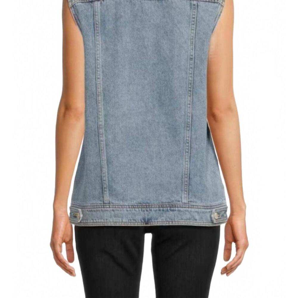 NEW AMANDA UPRICHARD rhinestone embellished button greyson denim vest in blue - Picture 4 of 5